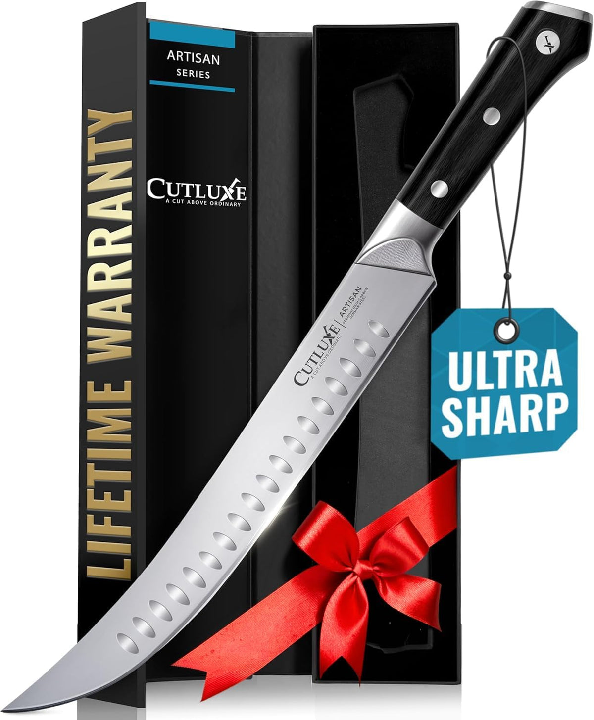 Cutluxe Brisket Knife – 12" Carving & Slicing Knife for Meat & BBQ – Razor Sharp German Steel, Sheath Included, Ergonomic Full Tang Handle Design, Grilling Gifts for Men – Artisan Series
