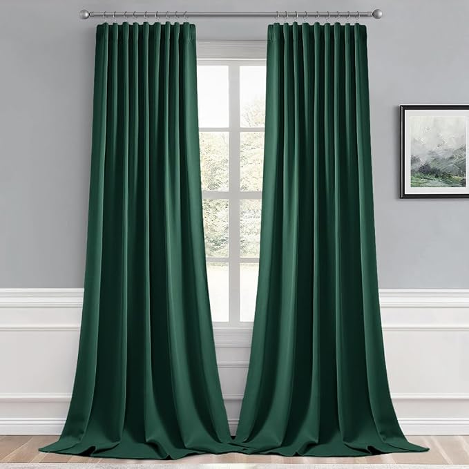 MIULEE Christmas Hunter Green Back Tab Blackout Curtains 108 Inch Long 2 Panels