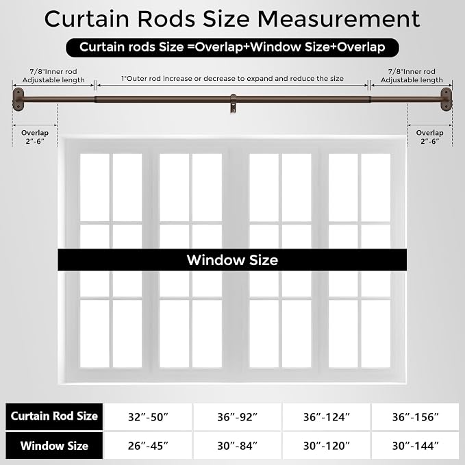 Curtain Rods 32-46 Inch, Bronze Wrap Around Blackout Curtain Rods