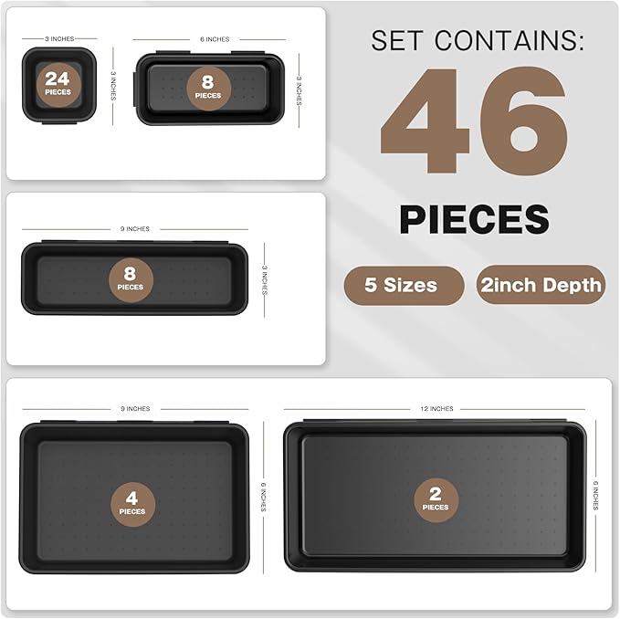 A-LuGei γπ°π²π£ππ¦ & 5 Sizeγ Tool Box Organizer Tray Divider Set, γBlackγ Bathroom Drawer Organizer Bin, Garage Organization and Storage Toolbox Rolling Tool Chest Cart Cabinet WorkBench Small Part
