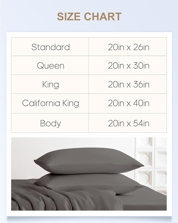 THXSILK 100% Mulberry Silk Pillowcase for Hair and Skin, Both Sides 22 Momme Pure Natural Silk Body Pillowcase, Soft Breathable Zipper Pillow Case Body Size 20"x54", Dark Grey