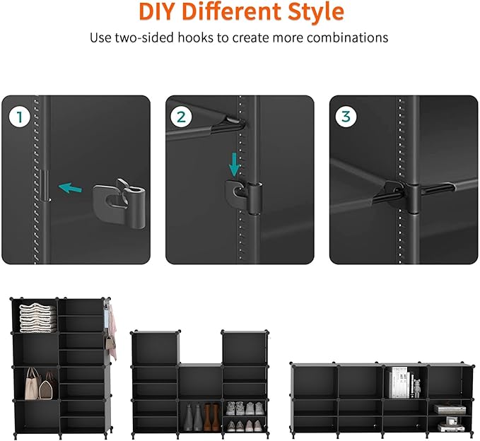 AWTATOS Closet Organizer 6 Cube Storage Shelves Portable Closet Clothes Organizers and Storage Stackable Cubby Shelving for Closet Bedroom Living Room Office Black