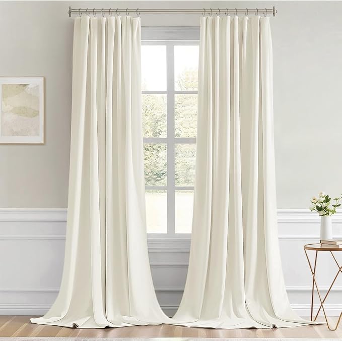 MIULEE Cream Back Tab Blackout Curtains 108 Inch Long 2 Panels Set