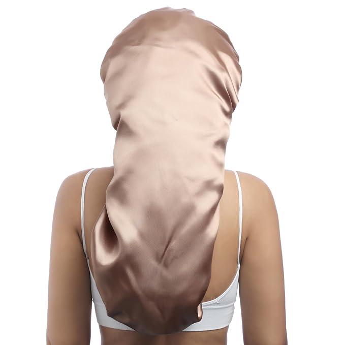 AWAYTR Long Satin Bonnet for Braids - Elastic Silk Hair Bonnets for Sleeping Night Cap Stretchy Tie Band for Women(Champagne)