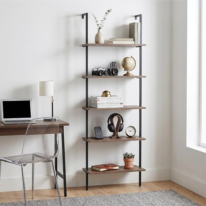 aboxoo Ladder Shelf Open Bookshelf 5-tier Wood Wall-mounted Bookcase Storage