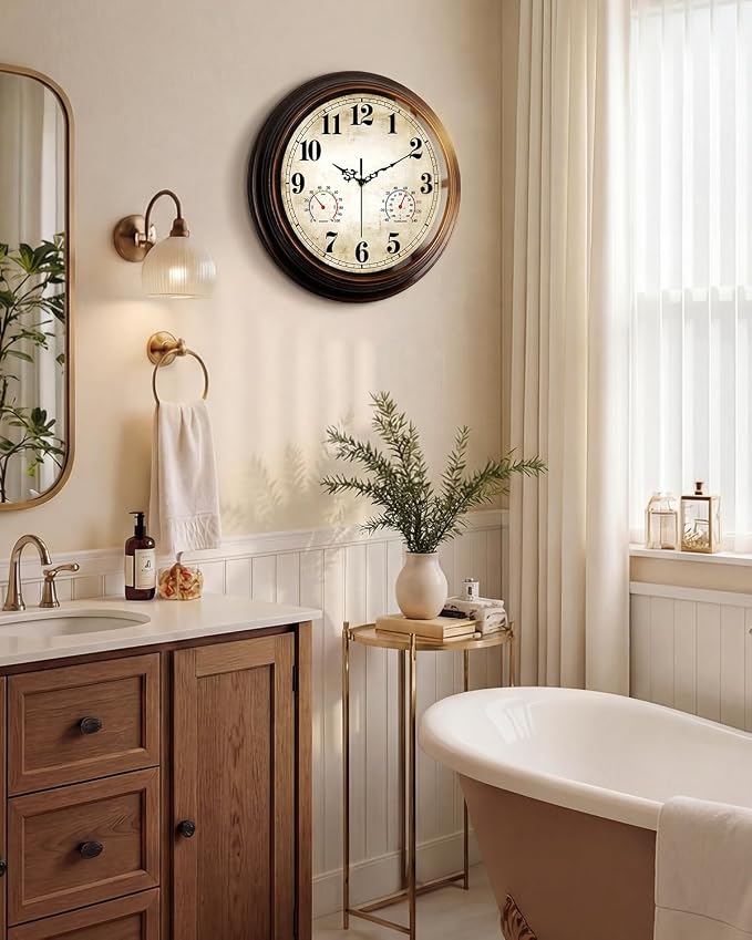 Vintage Wall Clock 16 Inch Quartz Silent Non-Ticking Analog Clock