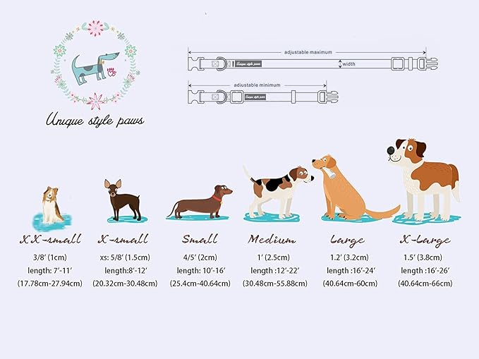 Unique style paws Dog Collar Metal Buckle Gift for Small Medium Large Boys Girls Dogs, XS