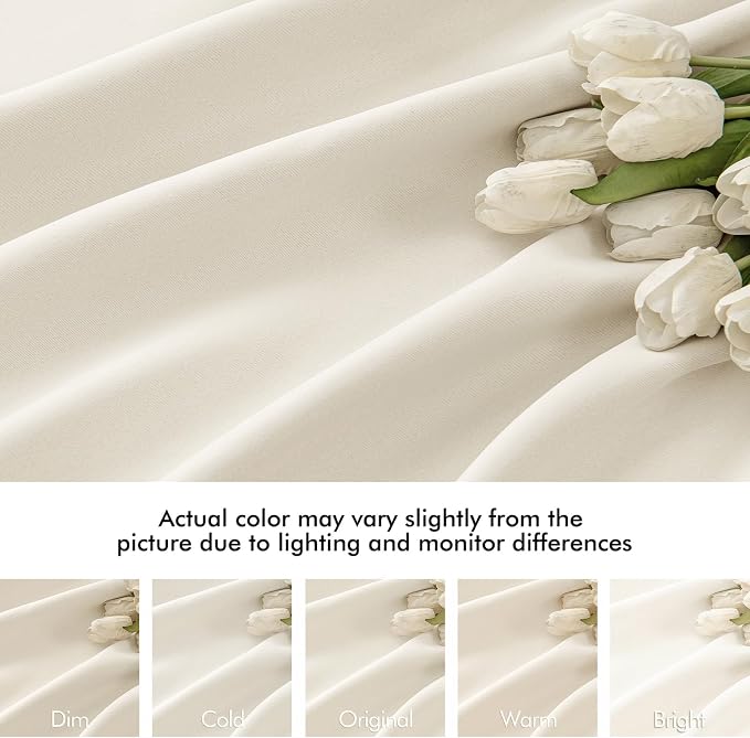 MIULEE Beige White Back Tab Blackout Curtains 63 Inch Length 2 Panels Set