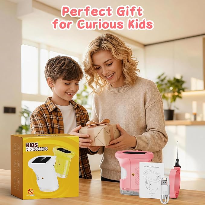1000X Handheld Digital Microscope for Kids (Pink) | 4K HD 2.4" Screen, 200–1000X Magnification, Portable Kids Microscope, Educational STEM Toy, Gifts for Boys and Girls Age 5–12