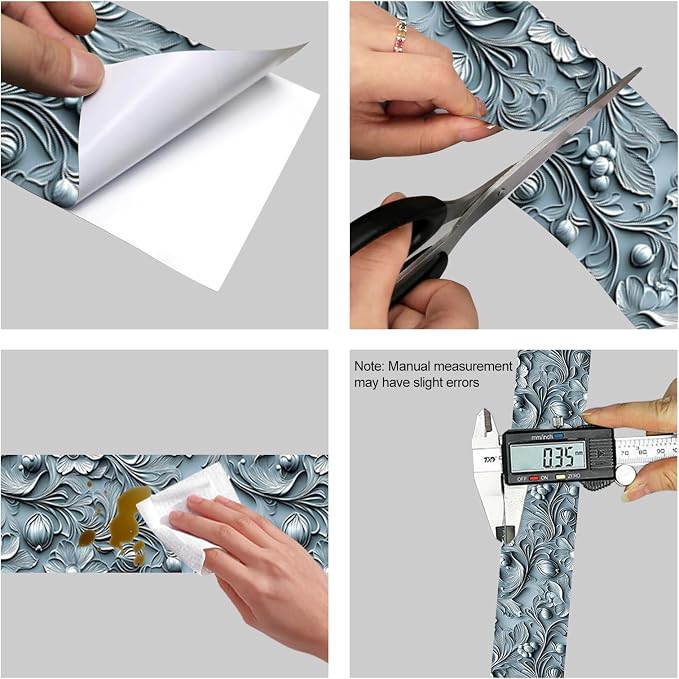 HOMETITUTE Wallpaper Border Peel and Stick Wall Border Ice Blue Fold Texture