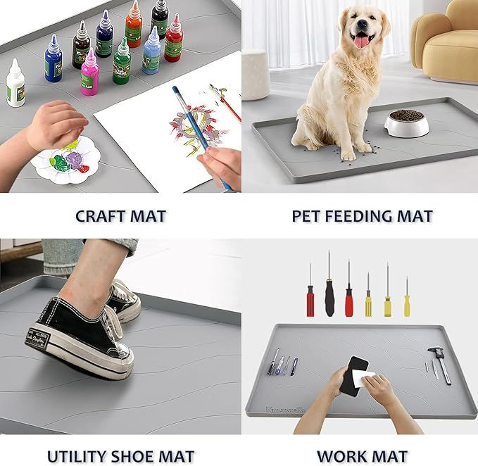 Premium Under Sink Mat for Kitchen - Waterproof 34" x 22", Extra Thick Non-Slip Silicone Liner with Raised Edge - Prevents Drips, Leaks, Spills - Grey