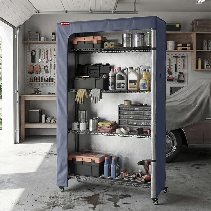 Shelving Cover, Fits 36" W x 18" D x 72" H, 600D Waterproof Shelf Cover with Side Pocket, Dustproof Rack Cover for Garage & Basement (No Shelves Included)