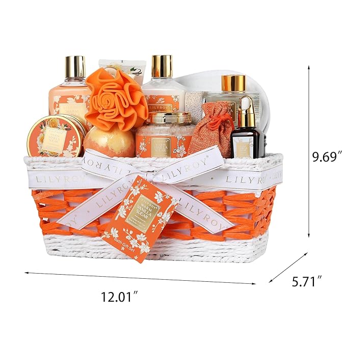 Christmas Gifts for Women - 21-Piece Luxury Vanilla Sugar Bath and Body Spa Gift Basket Set for Women Self Care Kit with Necklace, Bath Bomb | Valentine's Day, Mothers Day Gifts for Mom, Wife
