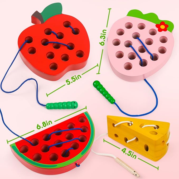 Wooden Toys Lacing Toys for Kids 3-5,Plane Activities Car Travel Toy Montessori Educational Learning Threading Toys for Fine Motor Easter Basket Stuffers Gift for Boys Girls(4 pcs)
