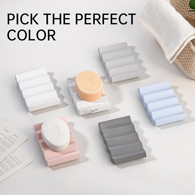 Self Draining Bar Soap Holder Diatomite Soap Dish Fast Drying Soap Saver Small Sponge Caddy for Shower, Bathroom, Kitchen Sink, White