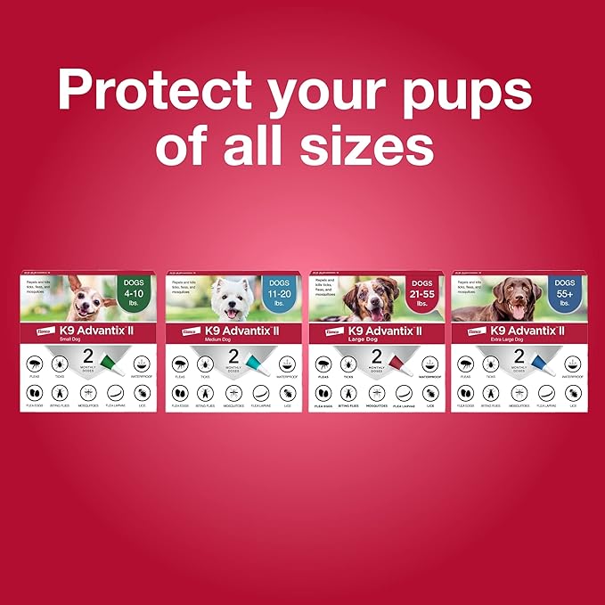 K9 Advantix II Large Dog Vet-Recommended Flea, Tick & Mosquito Treatment & Prevention | Dogs 21-55 lbs. | 6-Mo Supply (Pack of 2)