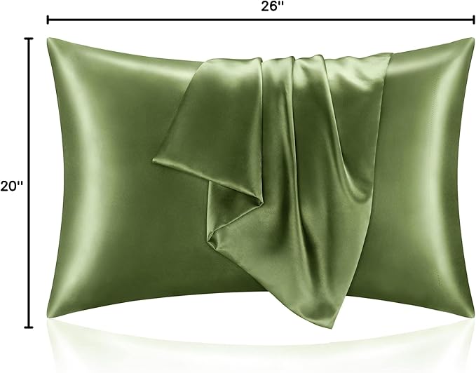 BEDELITE Satin Pillowcase for Hair and Skin, Super Soft and Cooling Similar to Silk Pillow Cases 2 Pack with Envelope Closure, Gift for Women Men(20"x26" Standard Size, Cedar Green)