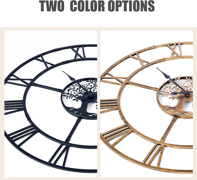 48 Inch Large Wall Clock for Living Room – Bronze Metal Clock