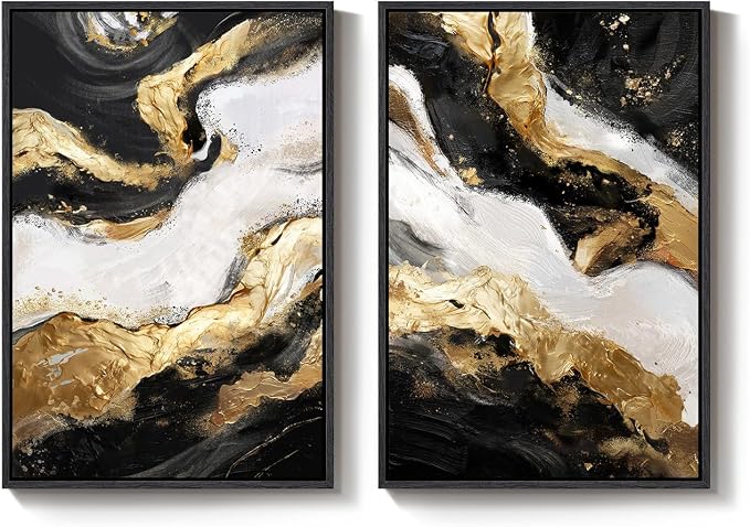 Framed Gold Abstract Wall Art Set of 2