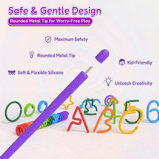 Silicone Sensory Sticks for Kids Adults, Textured Flexible Fidget Sticks Toys for Autism ADHD, Classroom Travel Anxiety Relief Toy, Christmas Stocking Stuffers Gift for Teens (8 PCS)