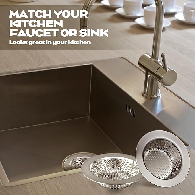 Retisee 2 Pcs Sink Strainer Stainless Steel Kitchen Sink Drain Strainer Basket Cover Mesh Hair Food Catcher, Large Wide Rim of 4.4 Diameter(Brushed Silver)