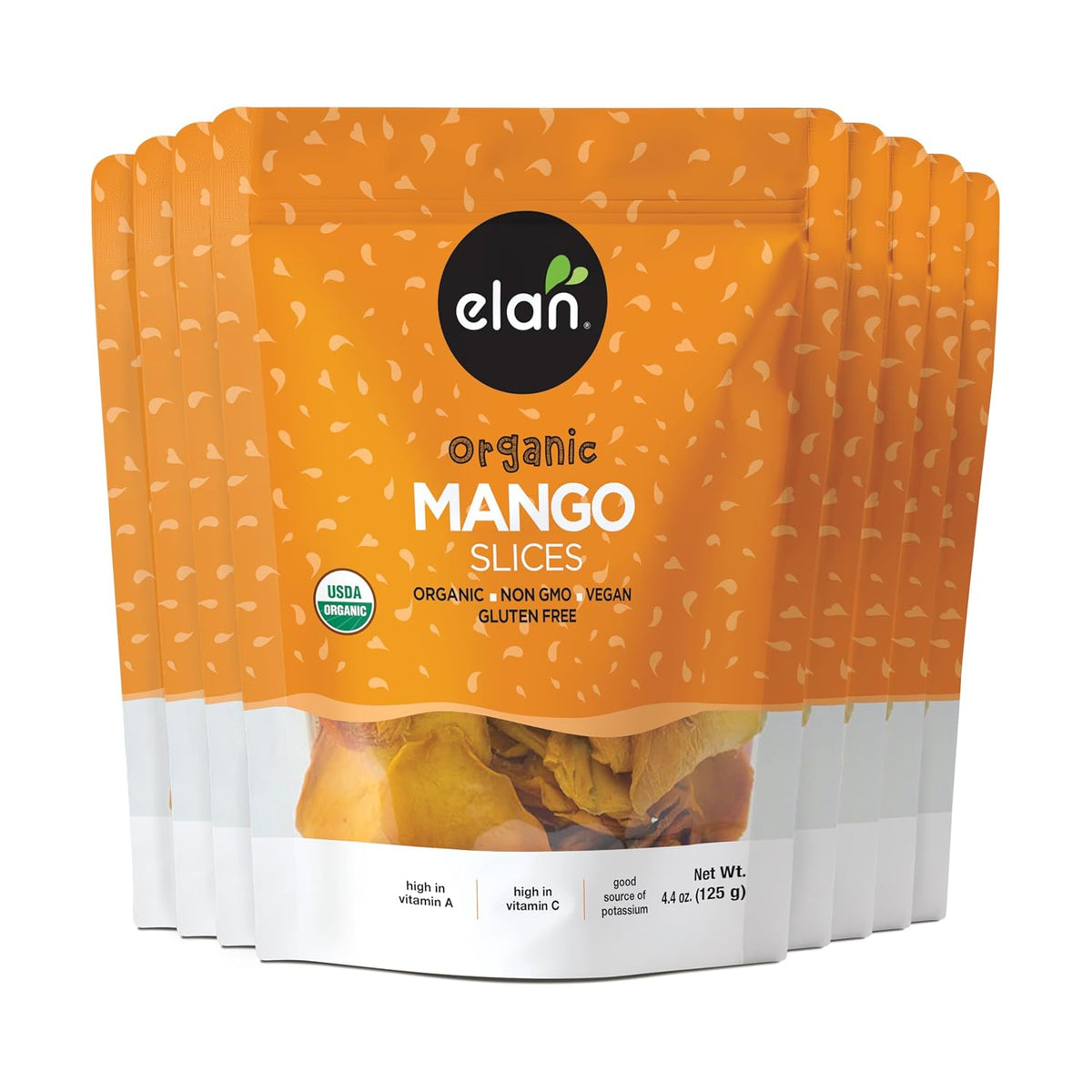 Elan Organic Dried Mango Slices, 4.4 oz, Sulphite-free, No Sugar Added, Non-GMO, Vegan, Gluten-Free, Kosher, Healthy Dried Fruit Snacks