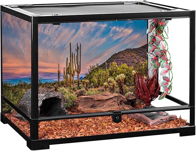 AWERT 24x12 inches Terrarium Background Blue Sky Cloud Huge Cactus Oasis Gobi Reptile Habitat Background Vinyl