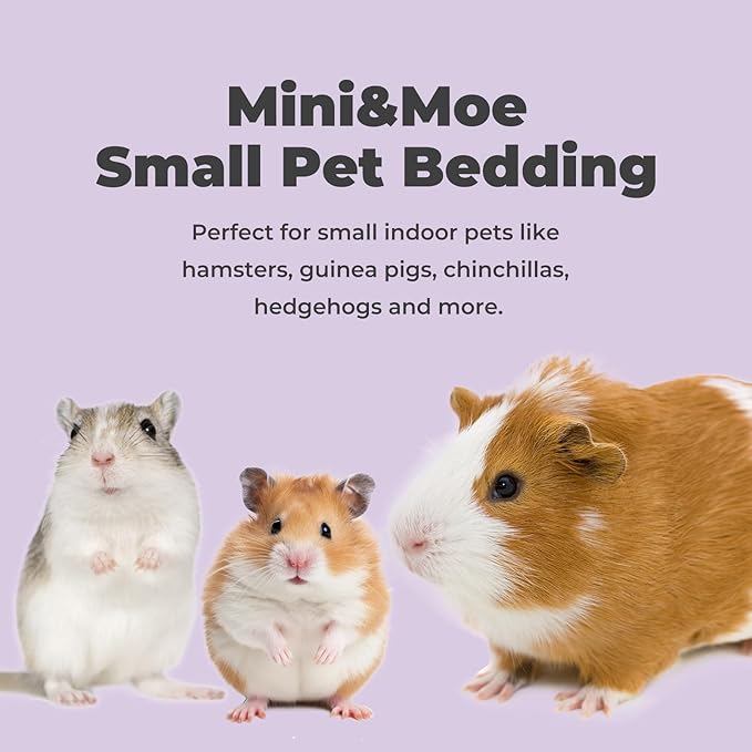 mini&moe Hamster Bedding 25 Liters: Hamster Bedding Dust-Free and Odor Control Moisture Absorbent Natural Paper Small Pet Bedding - for Guinea Pigs, Hamsters, Rabbits, and Small Animal