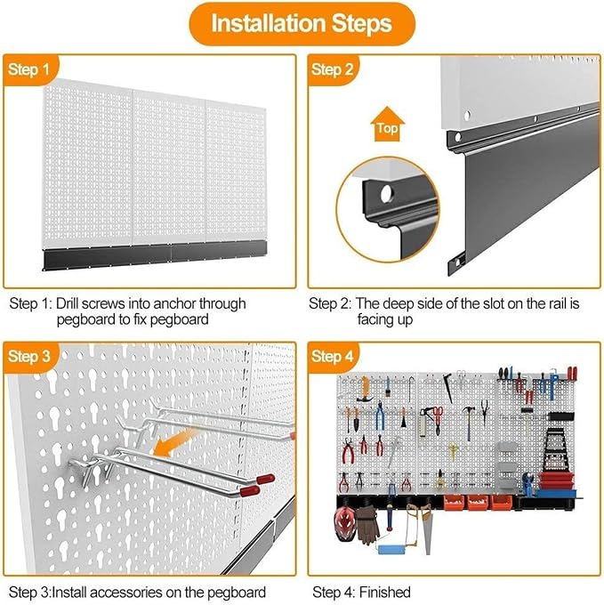 TORACK 109 PCS Pegboard Wall Organizer 4 ft. Garage Metal Pegboard Utility Tool