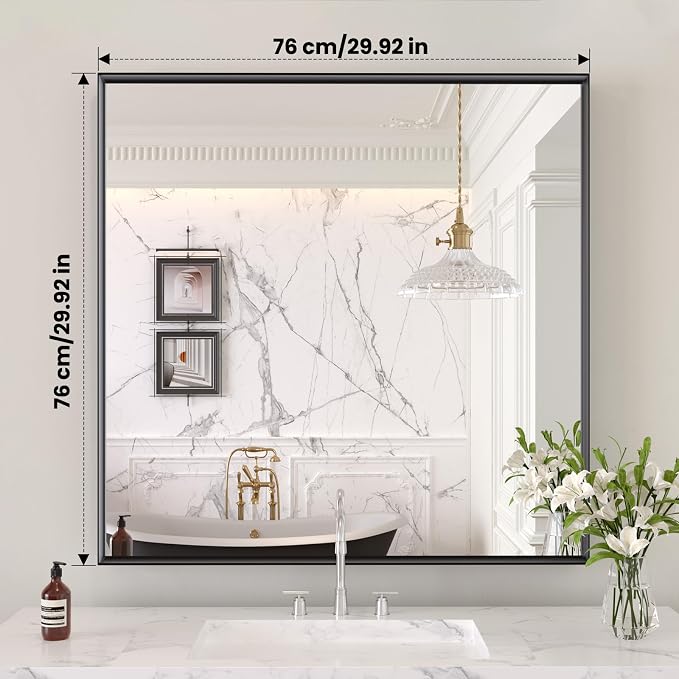 LOAAO Black Bathroom Mirror 30"X30"