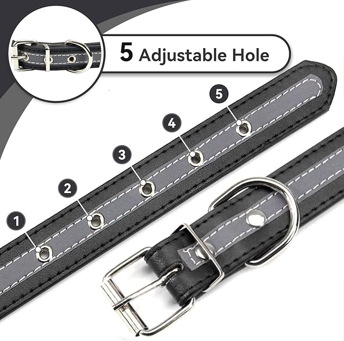 PETCARE Reflective Dog Collar with Cute Paw Rivet Studded Funny Soft PU Leather Adjustable Puppy Dog Collars for Small Medium Large Dogs Cats (Black,XX-Large)