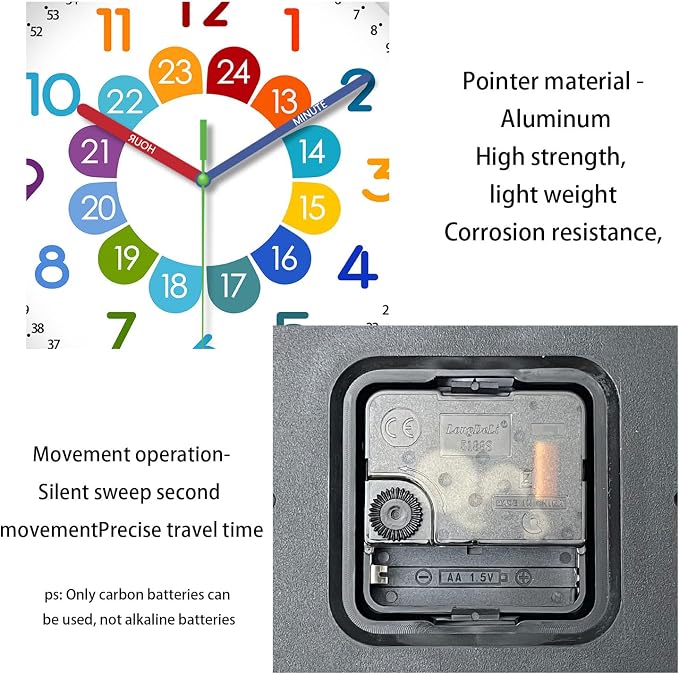XFM Silent Kids Wall Clock 8 Inch Non Ticking Battery Operated Kids Teaching