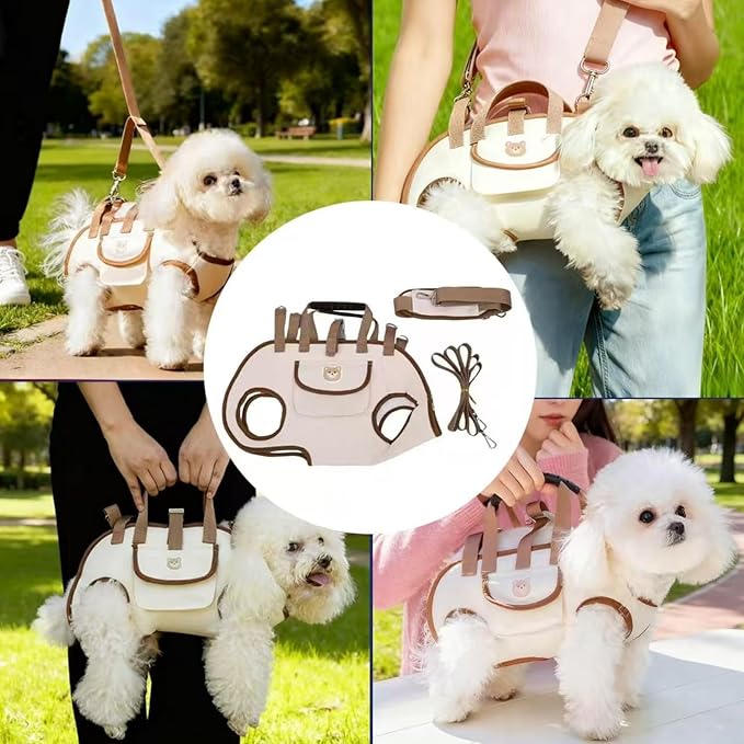 Portable Small Dog & Cat Pet Carrier Sling & Backpack for Small Dogs & Cats & Puppy, Dog & Pet Purse Bag Carrier Sling for Small Dogs with Dog Traction Leash, Crossbody Sling Carriers (Beige S)