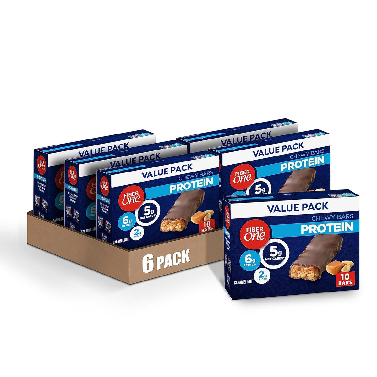 Fiber One Chewy Protein Bars, Caramel Nut, Protein Snacks, 1.17 oz, 5 ct