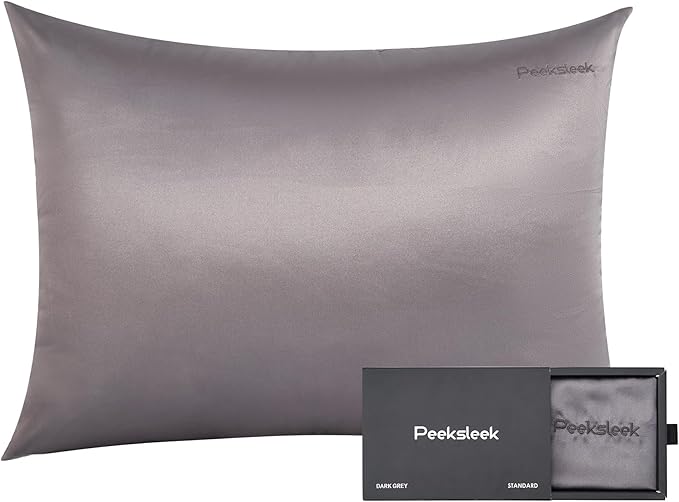 100% Mulberry Silk Pillowcases with Zipper– Luxurious, Anti-Aging Pillow Covers, 22 Momme 6A Grade Silk Pillow Cases 2 Pack for Hair and Skin Care (Dark Grey, Standard)