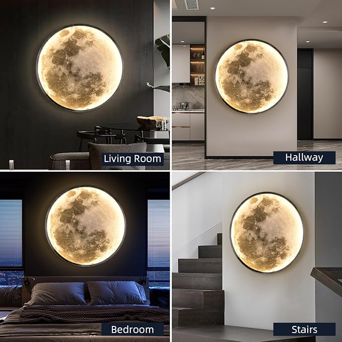 QIYIMEILUX 31.5 inch Large Moon Wall Sconce Plug in Dimmable Modern LED Wall