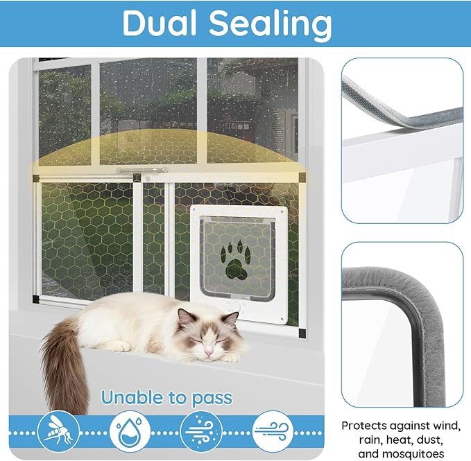 Sliding Cat Door for Window, Fits 22"-28.5" Width Window, 2-Min Install | Aluminum Frame + HD Glass | Weatherproof Design | Magnetic Closure Window Cat Door Insert, Adjustable Pet Door Window for Cats