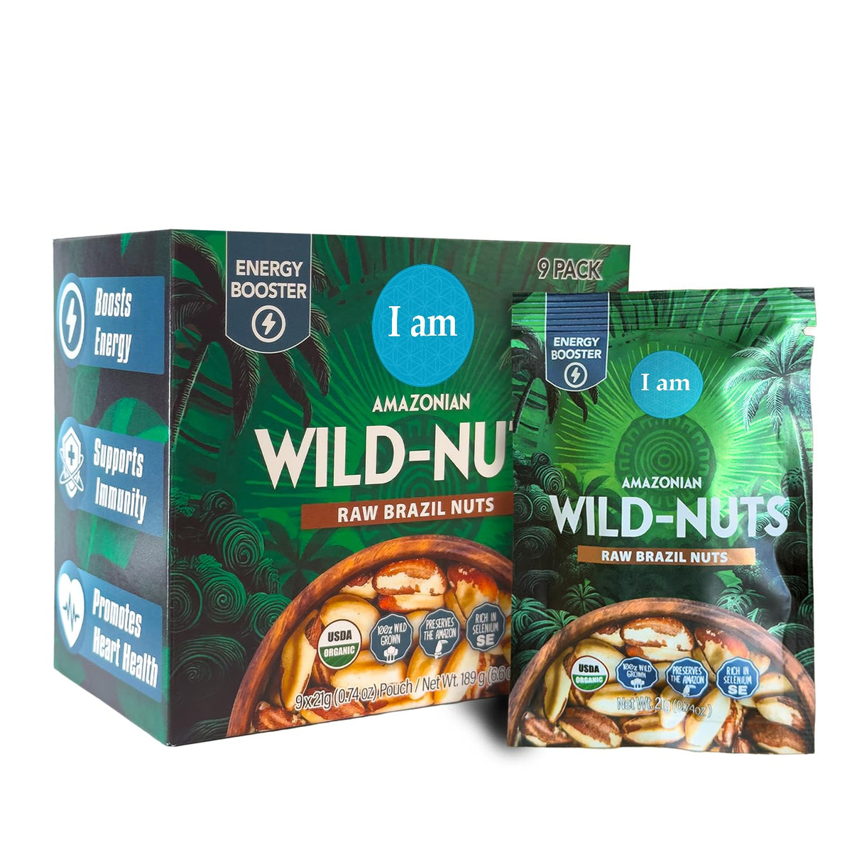 I Am Organic Brazil Wild Nuts | Raw Brazil Nuts | 100% Wild Grown, Sustainably Collected | Prevents Deforestation | Rich in Selenium | Non-GMO, Natural Snack | 7oz Pouch