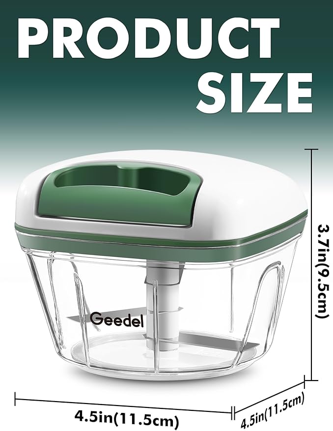 Manual Food Processor Vegetable Cutter, Geedel Pull Chopper with String, Food Chopper Vegetable Cutter for Veggies, Fruits, Salad, Onion, Ginger, Nuts, Herbs, etc, 2 Cup(500ml), Green