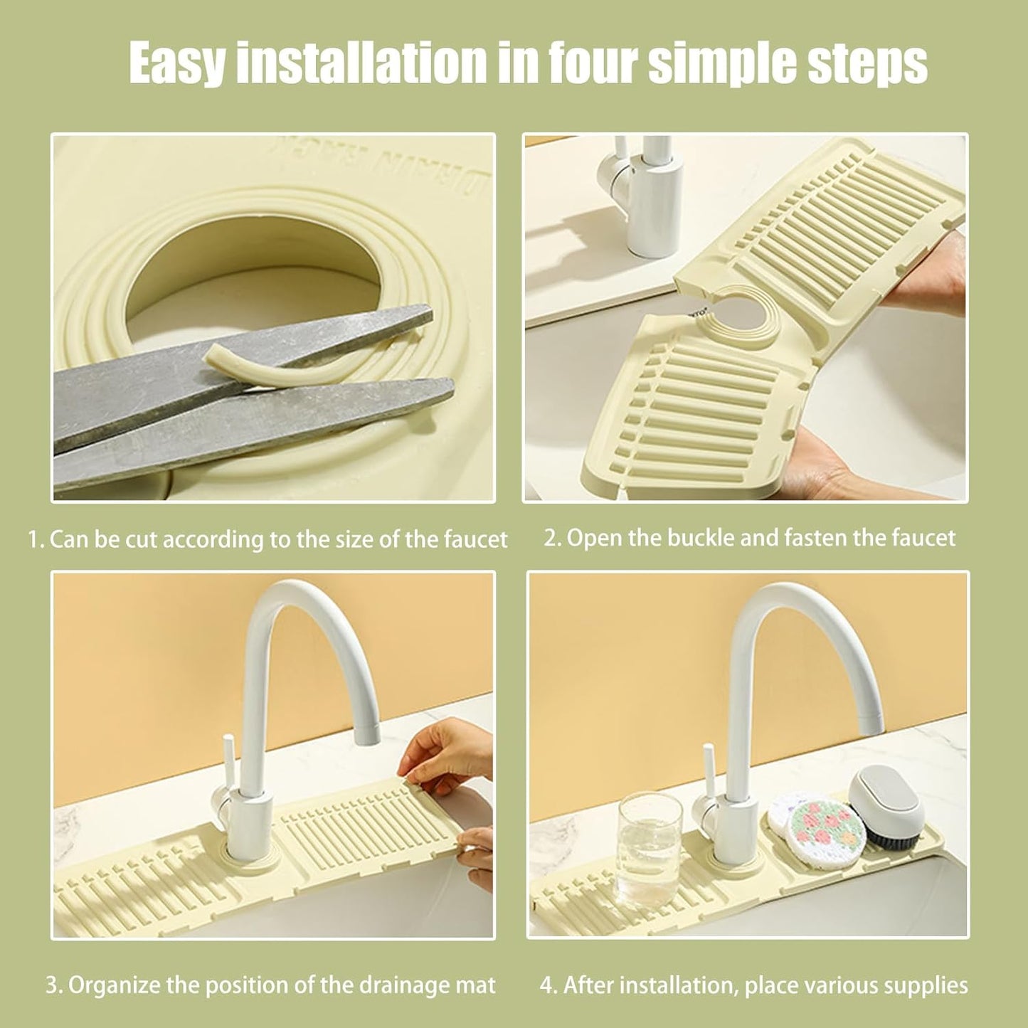 Faucet Mat for Kitchen Sink - 2024 Upgraded Premium Silicone Splash Guard with Fast Drying Properties - Protective Sink Tray Ideal for Stone Sinks in Kitchen & Bathroom (1, Green)