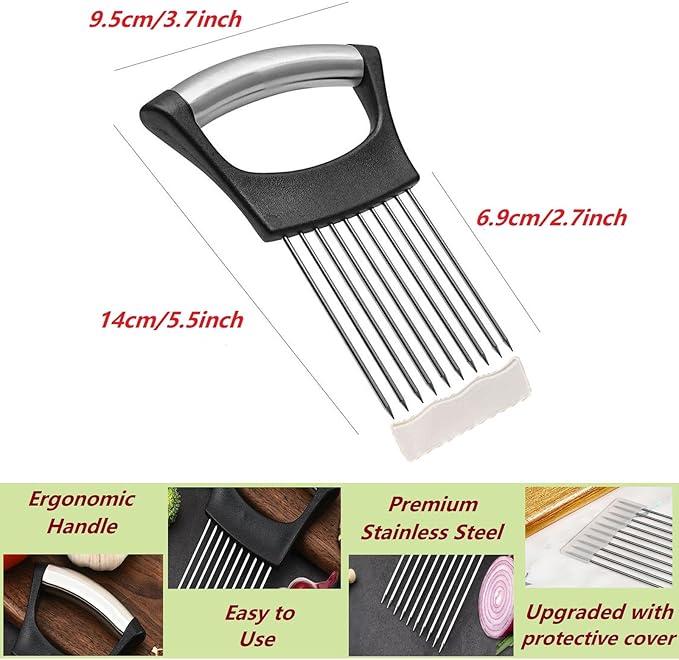 Upgraded Stainless Steel Lemon Slicer Onion Cutter, Onion Holder for Slicing, Vegetable Cutter Kitchen Chopper Slicing Assistant Tool for Potato and Tomato Avocados Eggs Meat (1, Green)