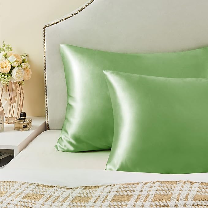 BEDELITE Satin Pillowcase for Hair and Skin, Super Soft Similar to Silk Pillow Cases 4 Pack with Envelope Closure, Cooling Pillowcases for Women Men (20"x26" Standard Size, Sage Green)