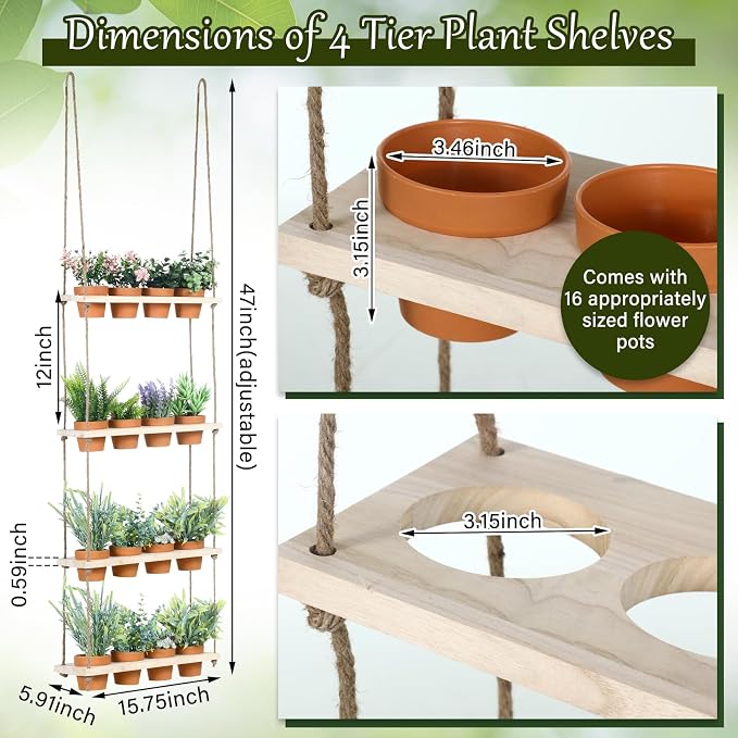 FillTouch 4 Tiered Window Plant Shelves Hanging Herb Planter Indoor Display
