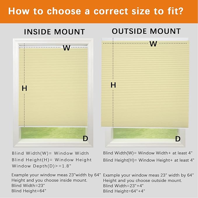 Persilux 100% Blackout Cordless Cellular Shades & Blinds Honeycomb Blinds Bottom up Thermal Insulated Window Shades for Home, Windows and Kitchen, Cream, 25" W x 80" H