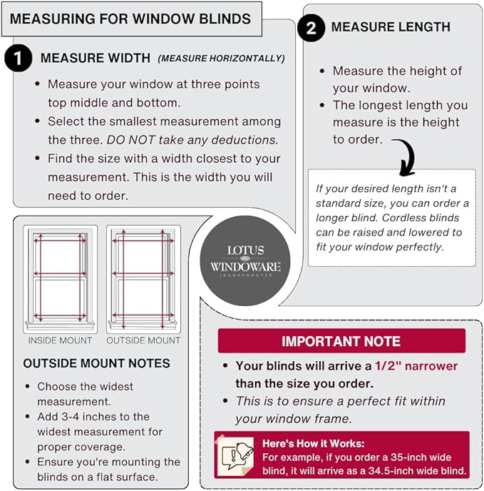 LOTUS & WINDOWARE Cordless Mini Blind, 30.5" Wide x 60" Long
