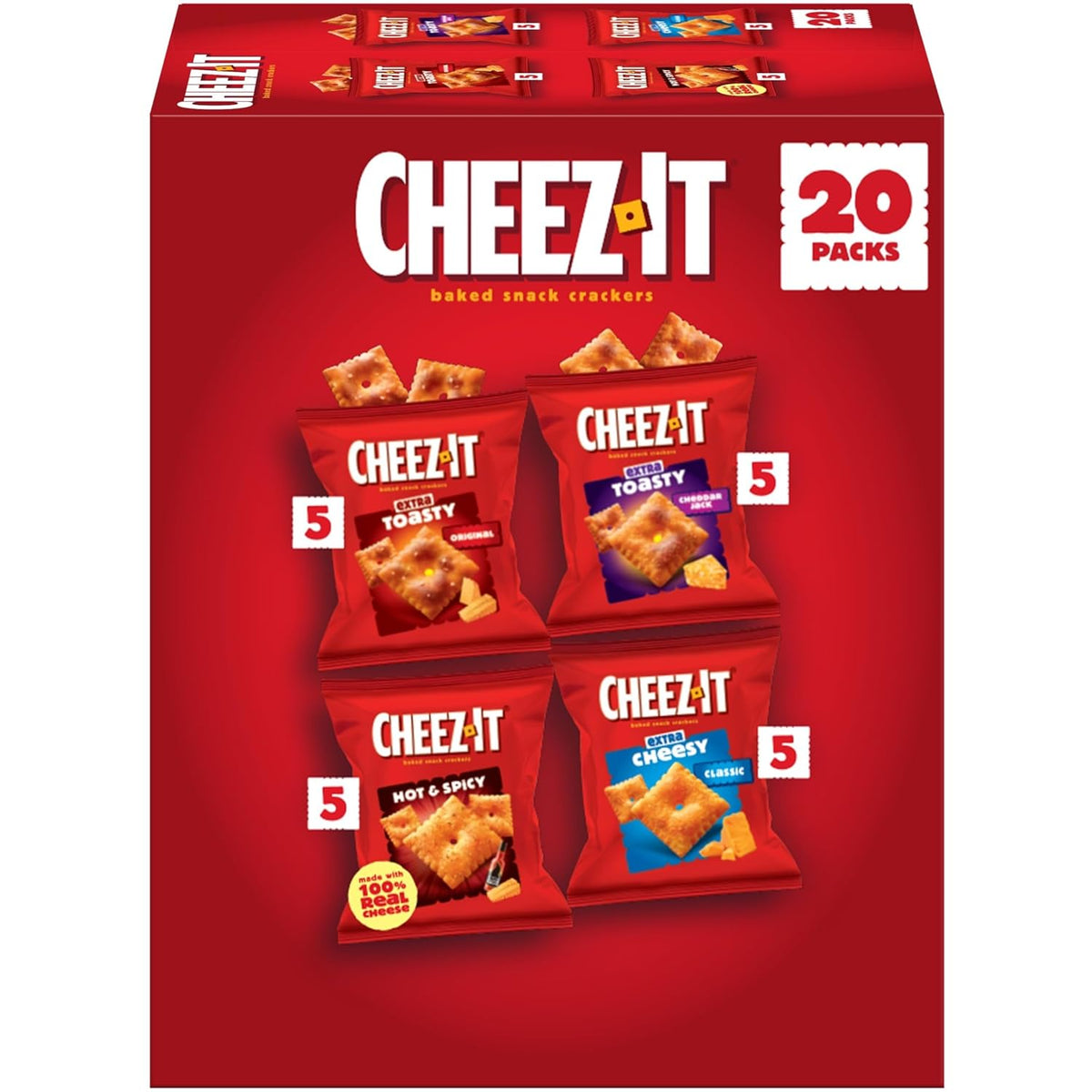 Cheez-It Cheese Crackers, Baked Snack Crackers, Office and Kids Snacks, Variety Pack, 28.74oz Box (30 Packs)