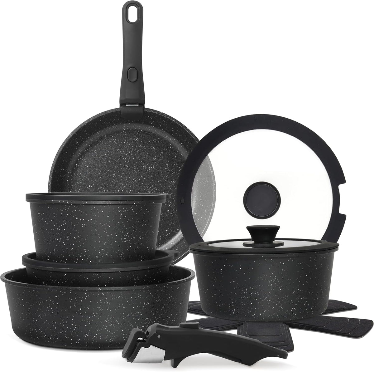 5PCS Pots and Pans Set Non Stick, Kitchen Cookware Sets with Detachable Handle, Induction Cookware Sets, Non Stick RV Cookware Cooking Set, Dishwasher & Oven Safe, PFOA Free, Cream White