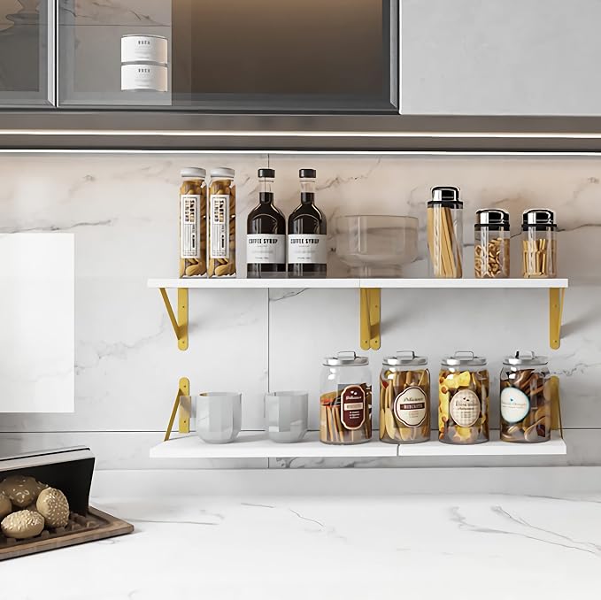 YGEOMER White Shelves for Wall, Different Sizes Wall Floating Shelves for