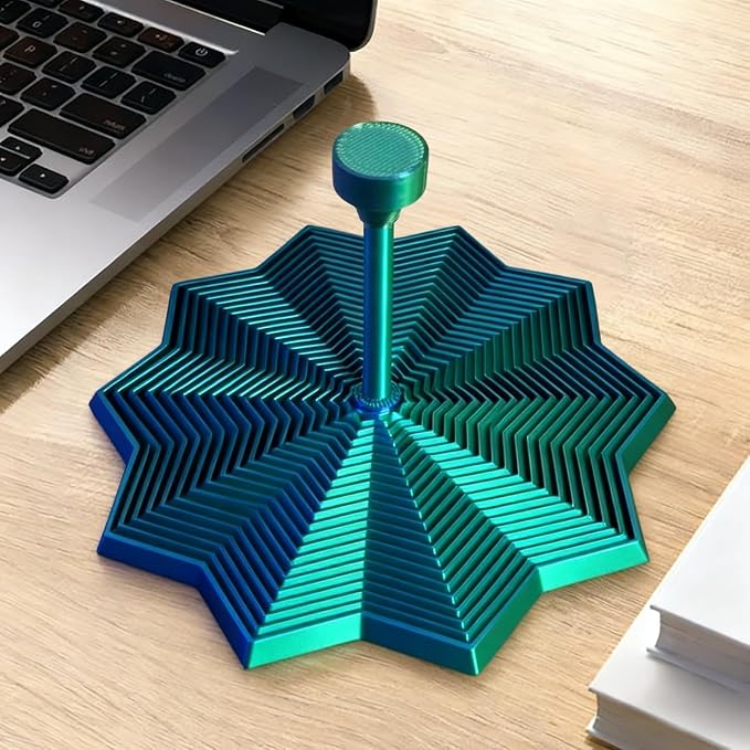 3D Printed Expanded Sensory Fidget Star - 2025 Sensory Fidget Star with Handle, Multi-Colored Whirling Spiral 3D Fidget Toy, Multiple Ways to Play for Adult Relieving Stress (Sliver,4.3in)