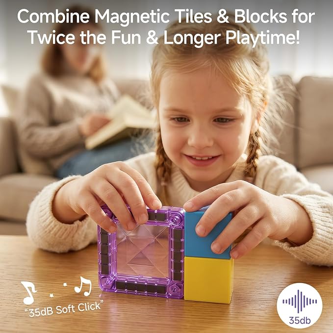 burgkidz Magnetic Tiles Travel Set: 48PCS 3-in-1 Tin Box Mini Magnet Blocks | 60-Mins Quiet Focus with 45-Second Cleanup, Perfect for Air Travel & Car Trips Boys & Girls Ages 3-8